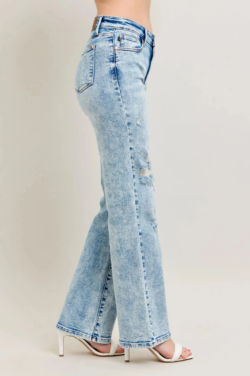 Full Size High Waist Mineral Wash Destroy 90's Straight Leg Judy Blue Jeans