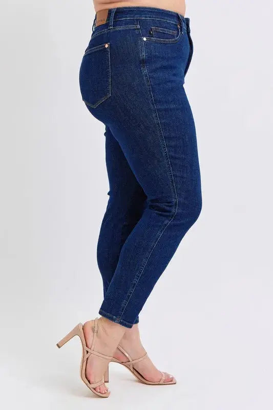 Full Size/Plus Size Mid Rise Tummy Control Classic Skinny Judy Blue Jeans