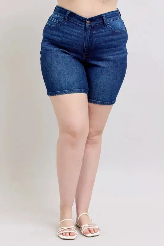 Judy Blue Full Size/Plus Size High Waist V-Front Bermuda Shorts