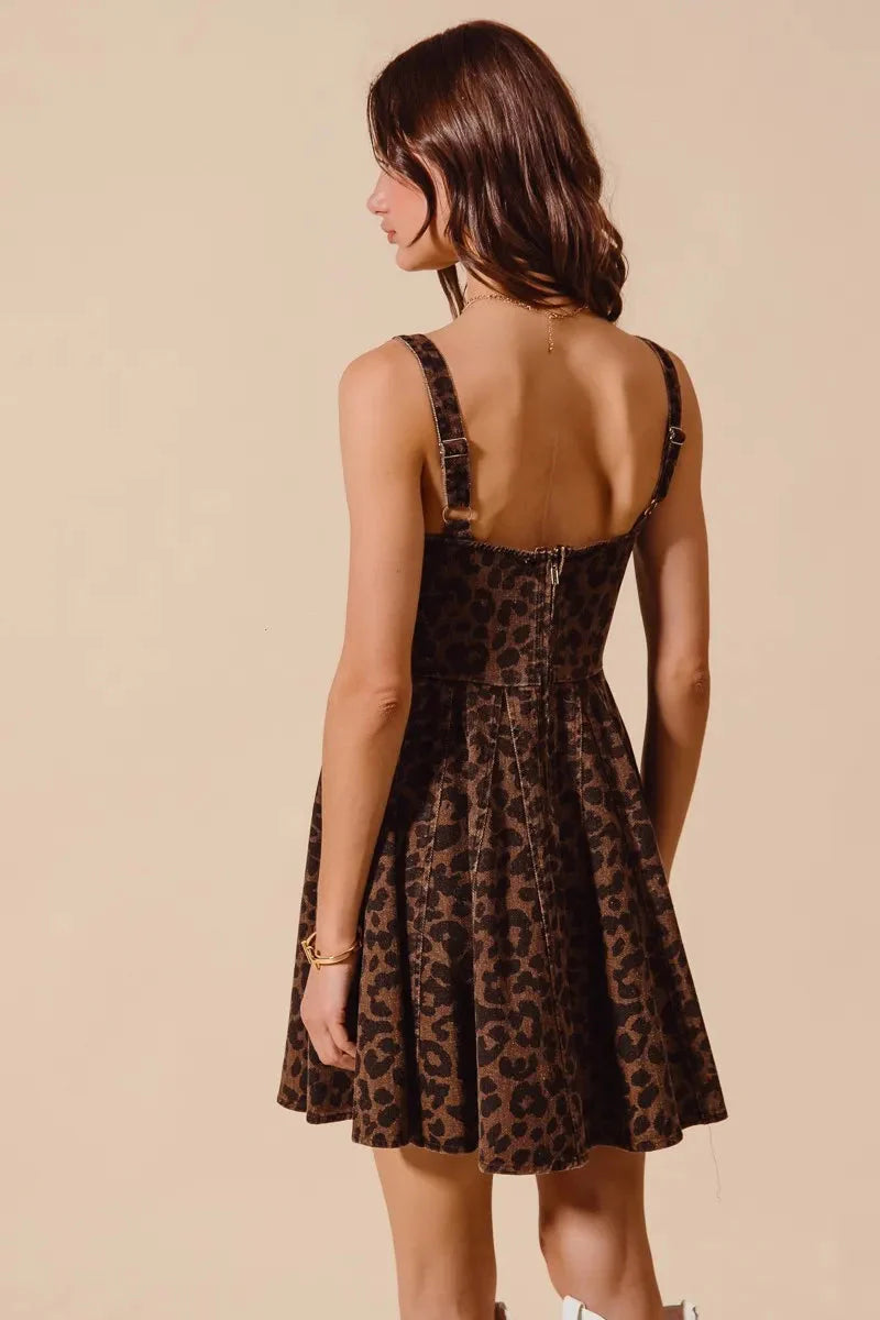 SO ME Mineral Washed Leopard Flare Cami Dress