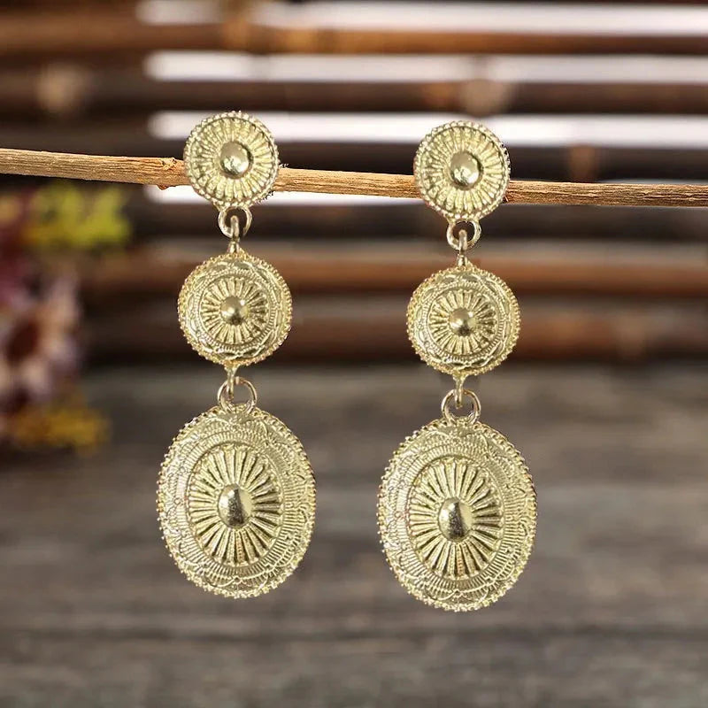 Vintage Western Concho-Style Alloy Dangle Earrings