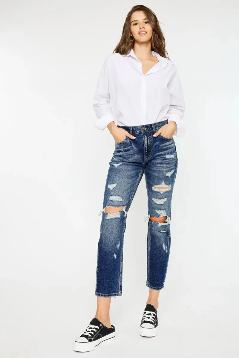 High Rise Distressed Kancan Mom Jeans