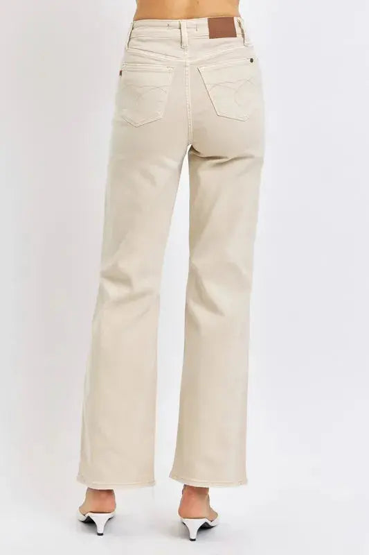 Bone Full/Plus Size High Waist Distressed Wide Leg Judy Blue Jeans