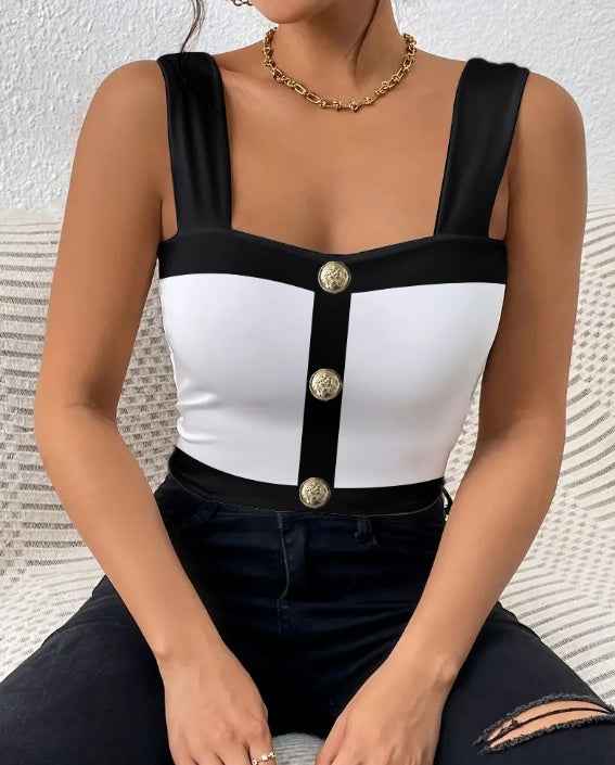 Women's Color Block Slim Fit Vest - Square Neck Sleeveless Women's Top