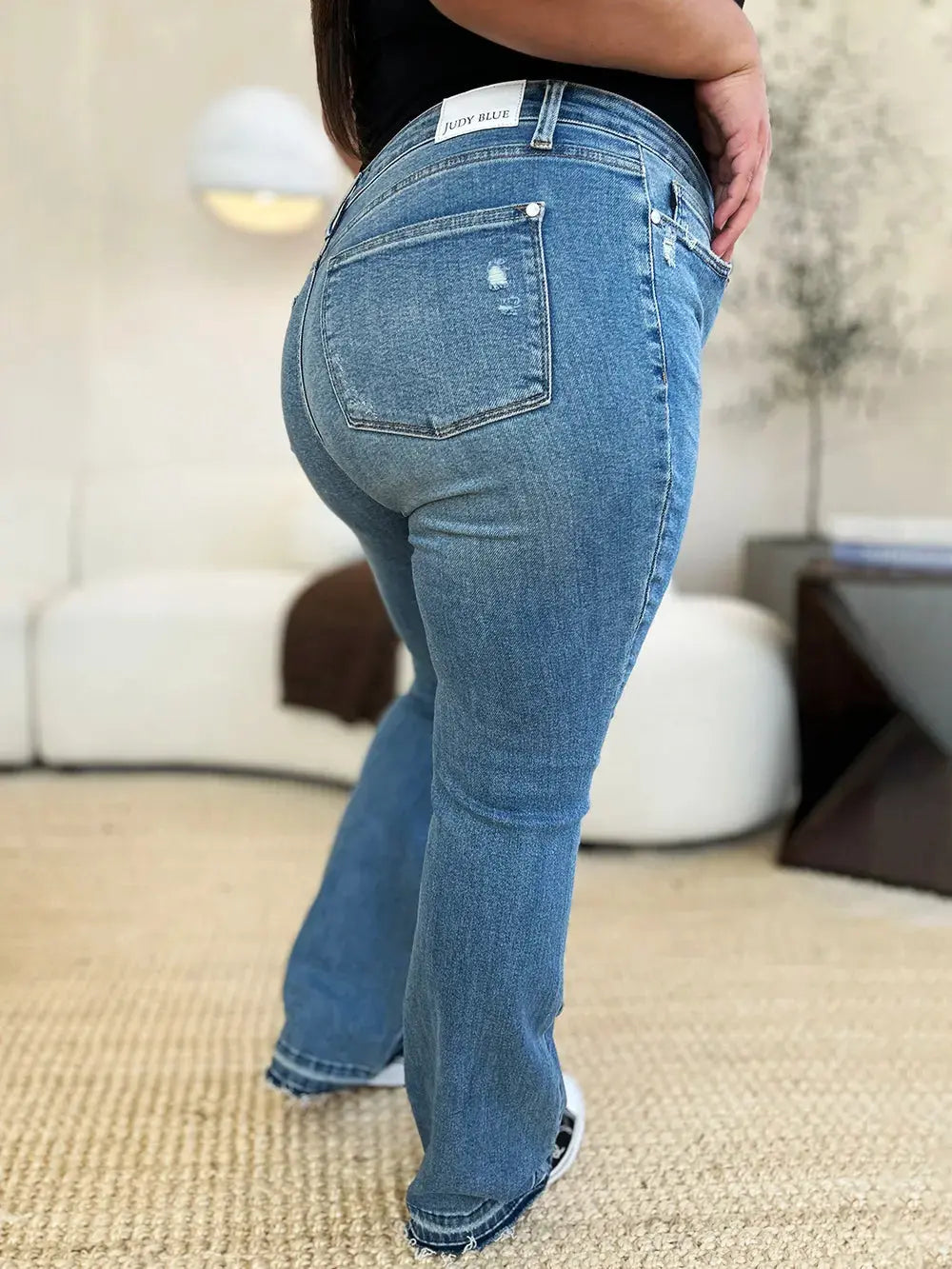 Full Size Mid Rise Destroyed Hem Distressed Judy Blue Jeans