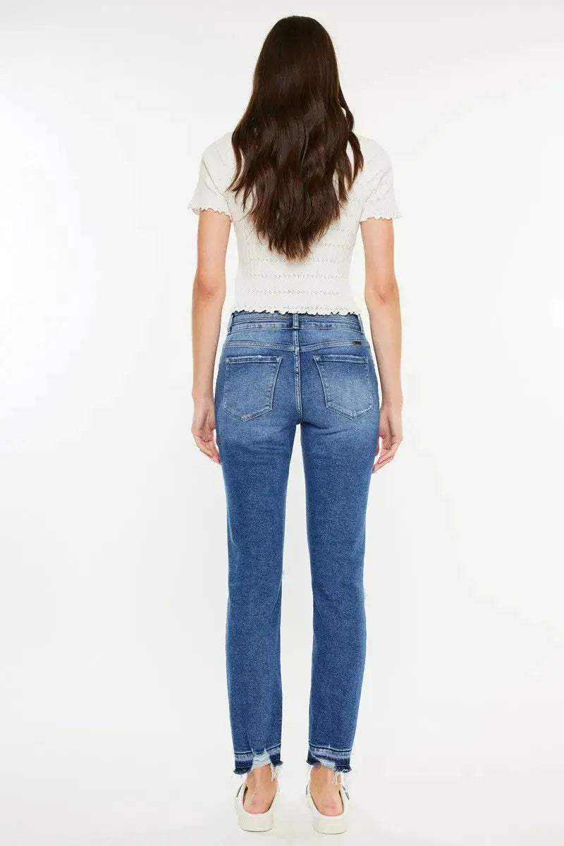 High Rise Distressed Slim Kancan Straight Leg Jeans