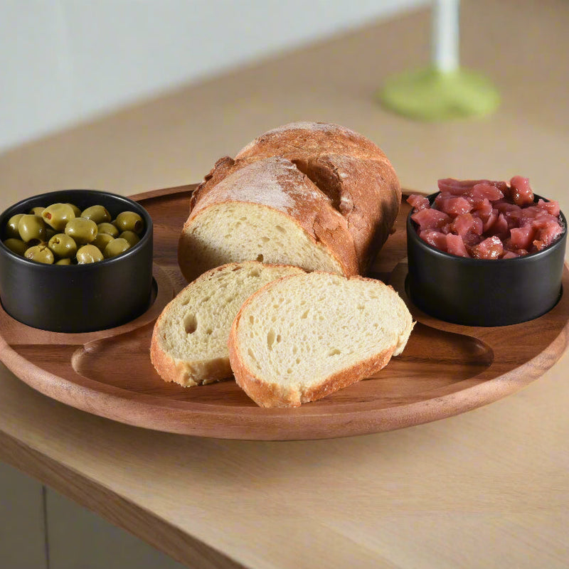 Charcuterie / Serving Tray w/ 2 Ceramic Bowls w/ Lids