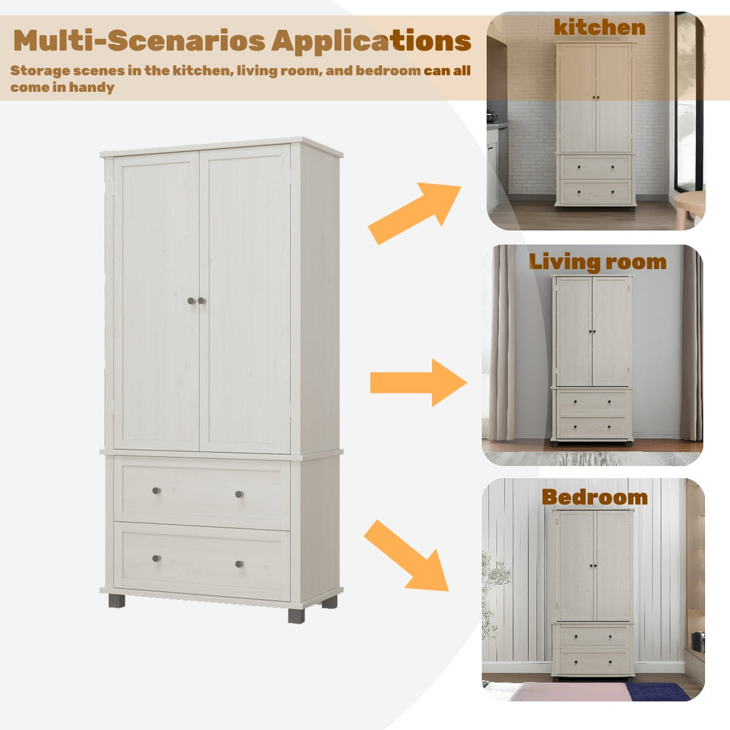 70 inch high kitchen pantry storage cabinet with 2 drawers and 3 shelves, large storage cabinet (antique white)