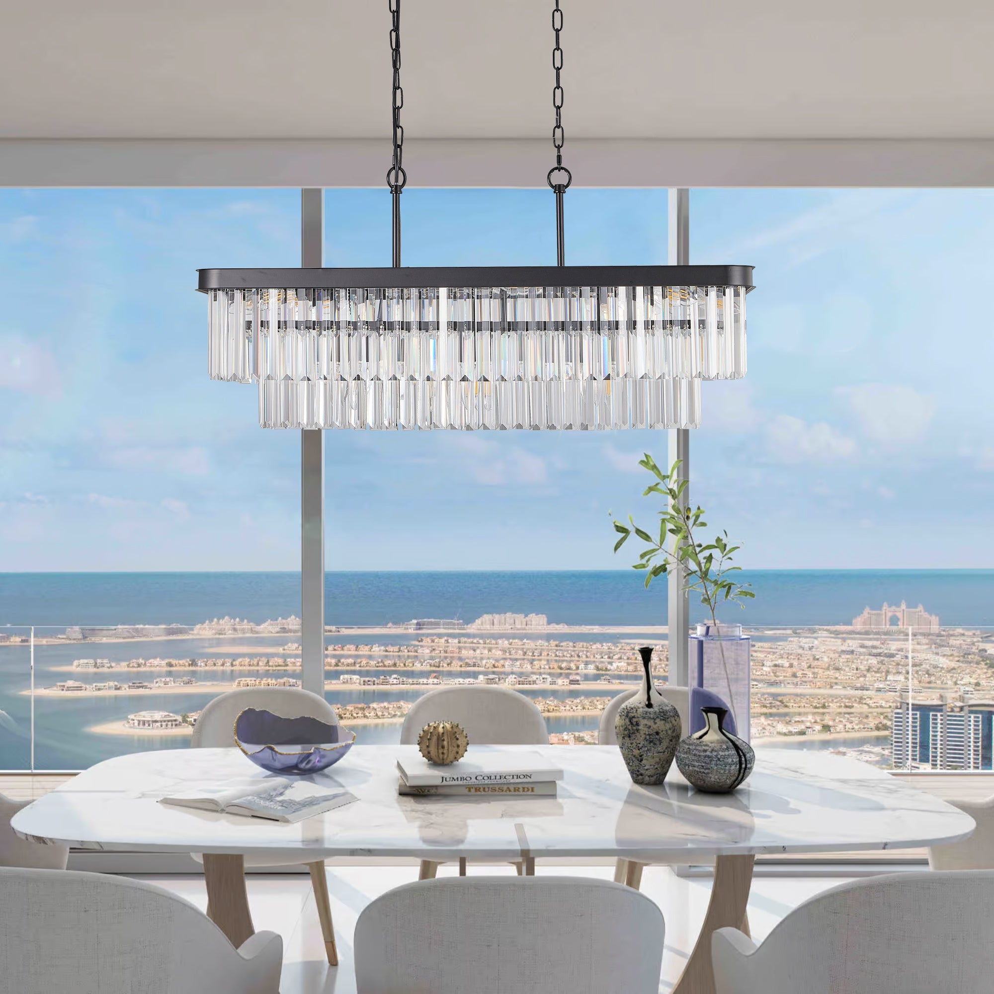 Chandeliers,Rectangular Crystal Chandelier Adjustable,E12 Modern Industrial Crystal Lights (Bulb Not Included)