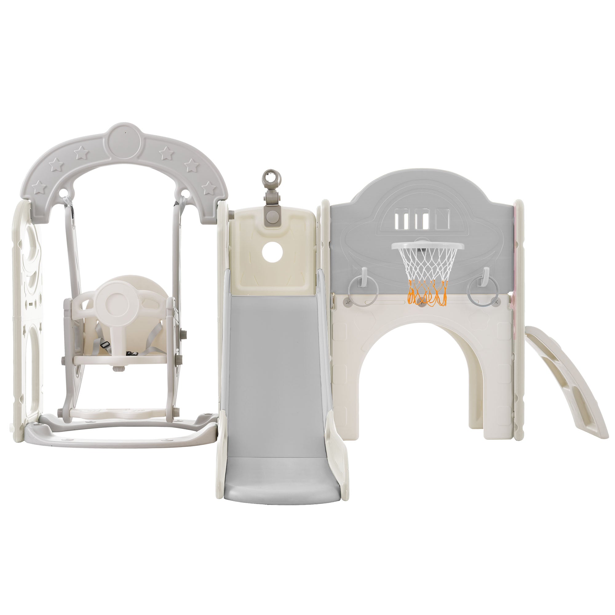 Toddler Slide and Swing Set 7 in 1, Kids Playground Climber Slide Playset with Basketball Hoop Freestanding  Combination