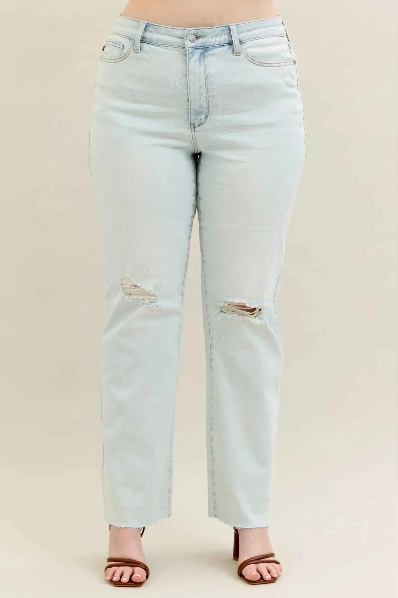 Judy Blue Full Size Destroy & Fray Hem Bootcut Jeans Plus Size Women's Pants