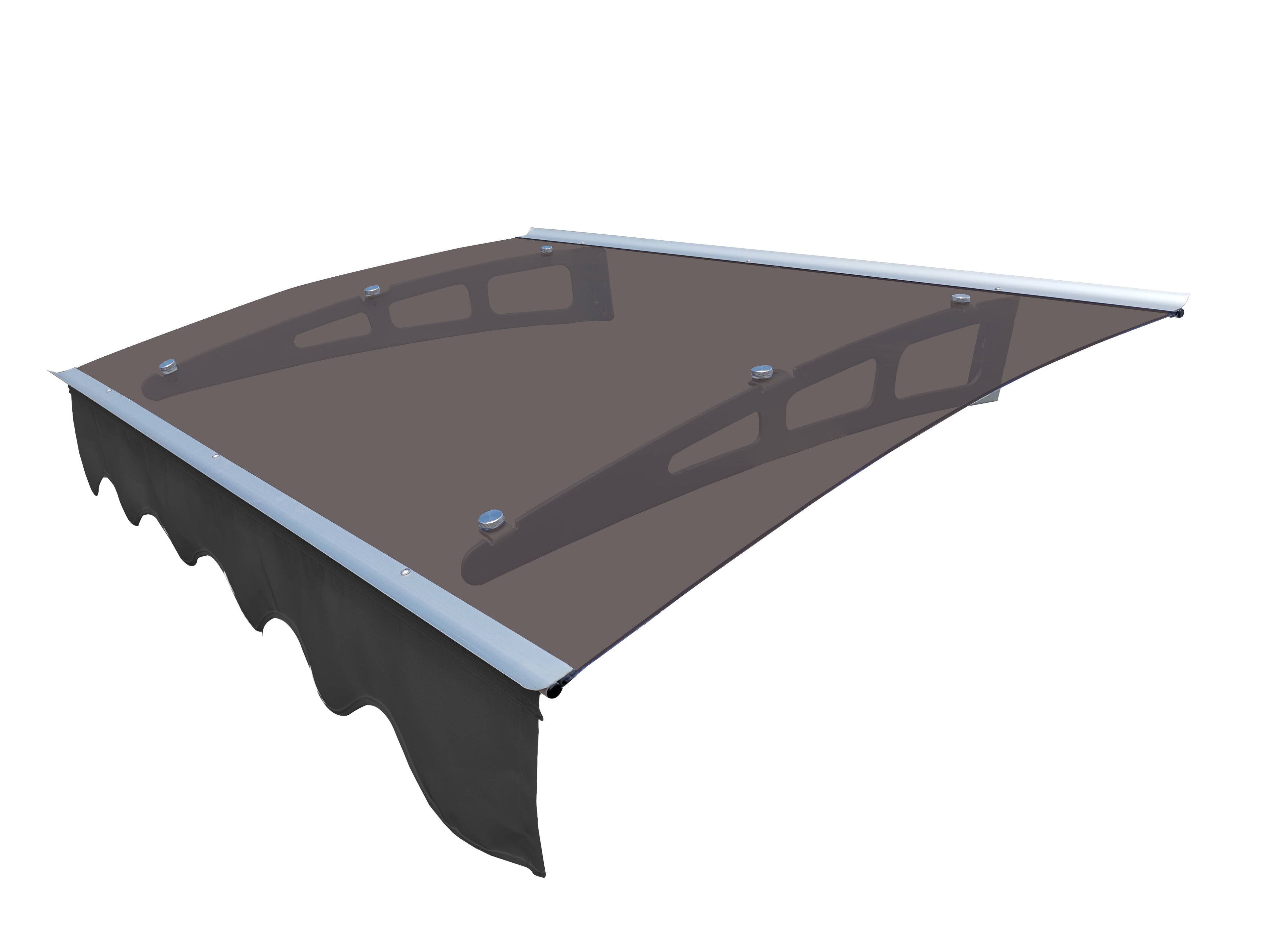 DA4734W Series Door Window Awning Made of 0.137 Inch Thick Crystal Polycarbonate Sheet in size of 47" Wide x 34" Brown Roof