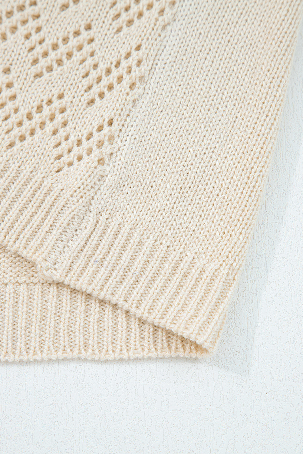 Smoke Gray Hollow Knit Cardigan With Eyelet Cutouts