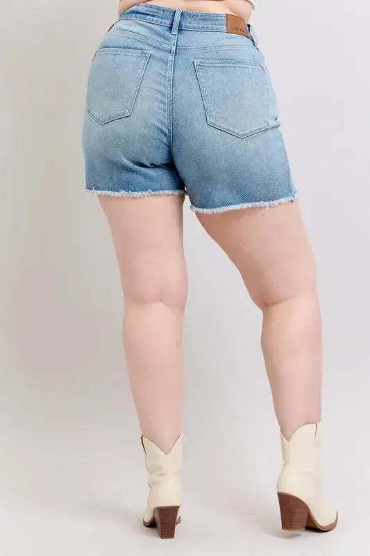 Judy Blue Jeans - Plus Size High Waist Western Embroidery Detail Cut Off Denim Shorts
