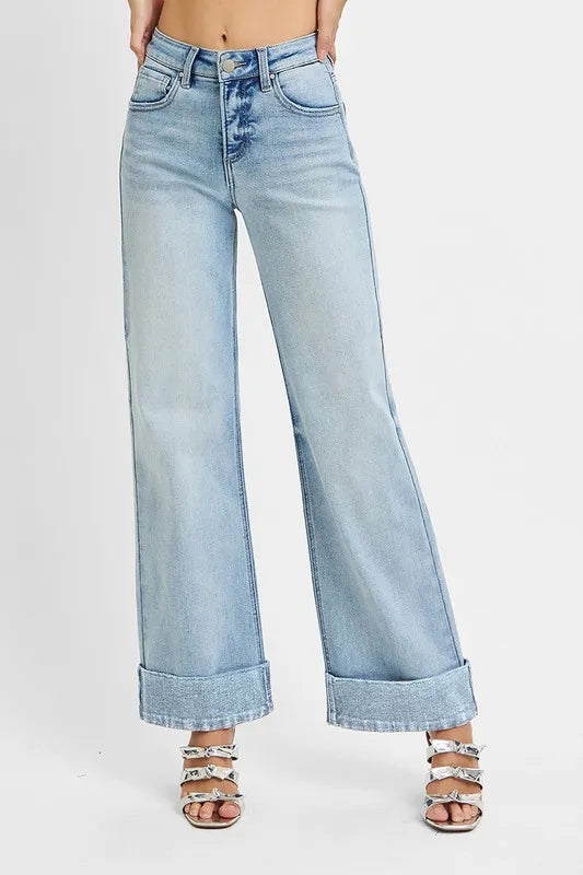 Risen Plus Size Tummy Control High Rise Ankle Cuffed Jeans