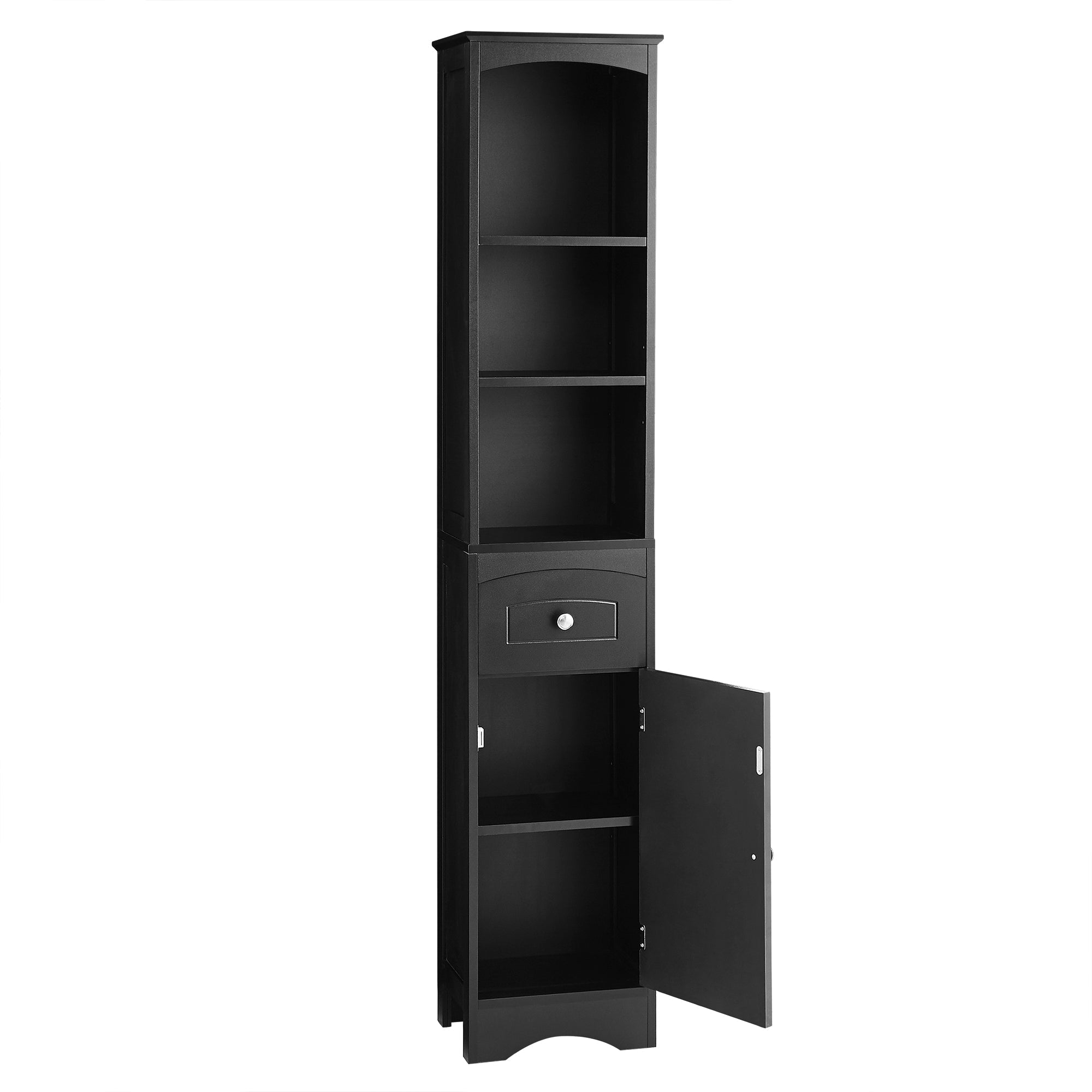 Tall Bathroom Cabinet, Freestanding Storage Cabinet with Drawer, MDF Board, Adjustable Shelf, Black