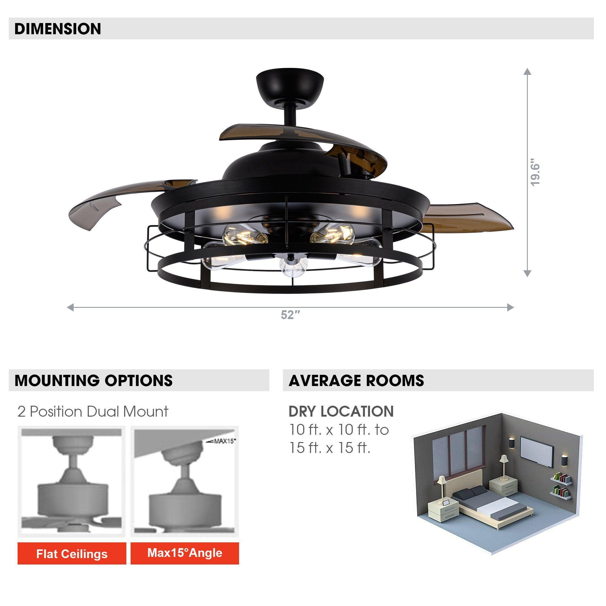 52" Jamshedpur Industrial Downrod Mount Ceiling Fan with Lighting and Remote Control