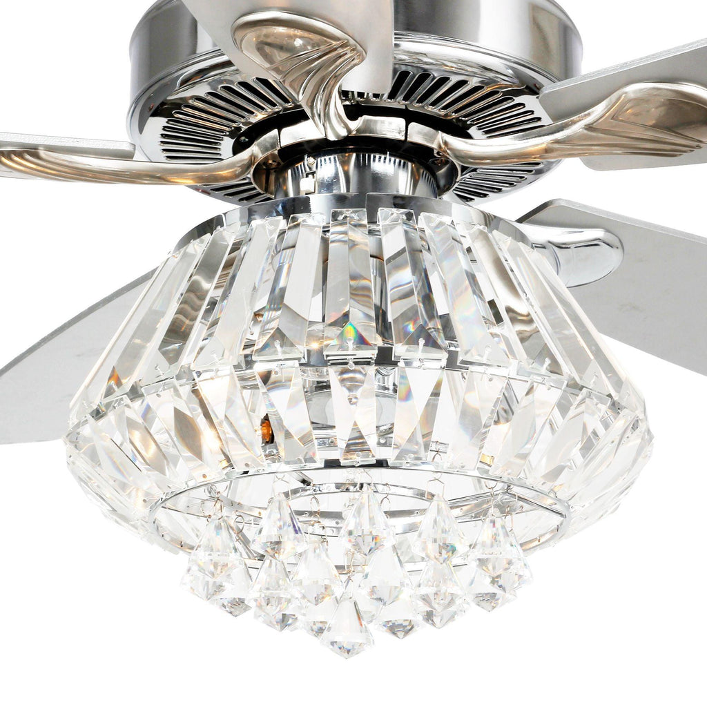 52" Kerala Modern Chrome Downrod Mount Reversible Crystal Ceiling Fan with Lighting and Remote Control