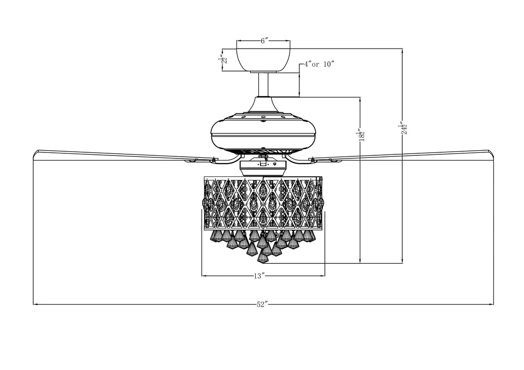 52" Wethington Modern Downrod Mount Reversible Crystal Ceiling Fan with Lighting and Remote Control