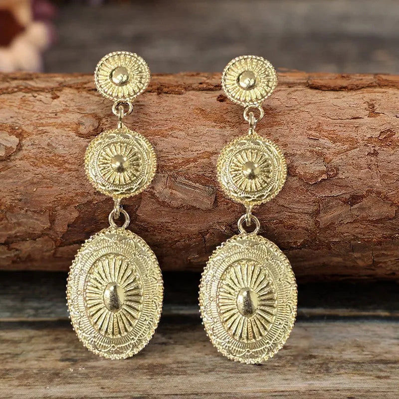Vintage Western Concho-Style Alloy Dangle Earrings