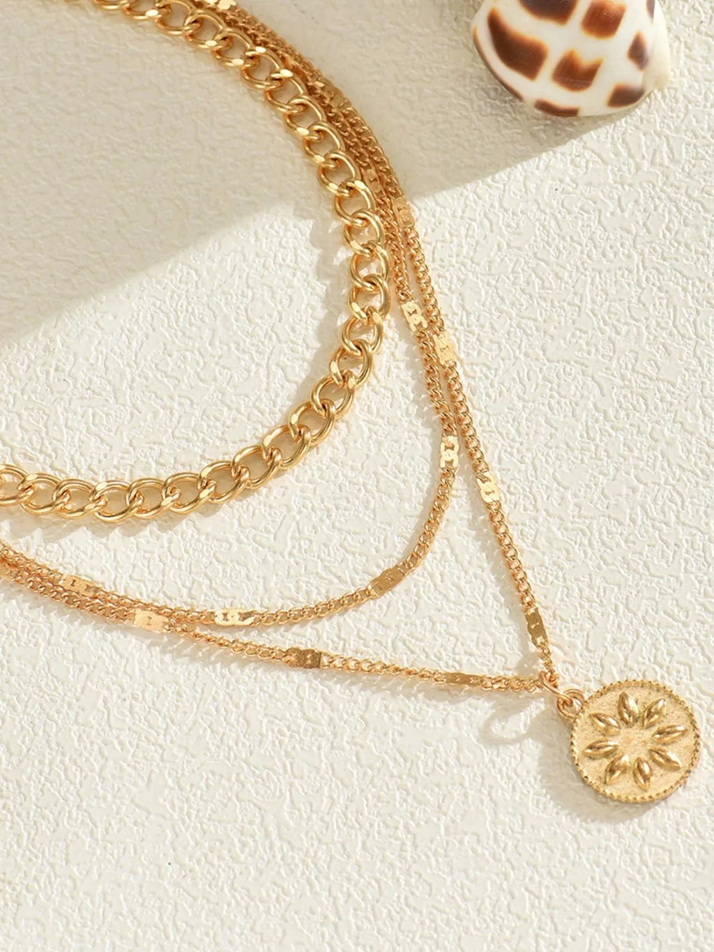 18K Gold-Plated Layered Sun Medallion Necklace
