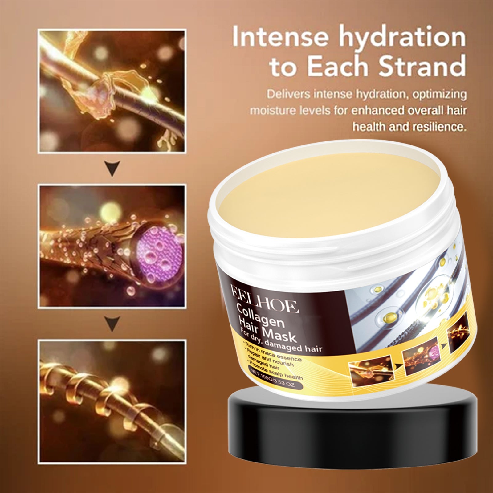 Maca Essence Repair Collagen, Repair Dry Short-Tempered Knot Hair Strong Moisturizing Smooth Hair Film