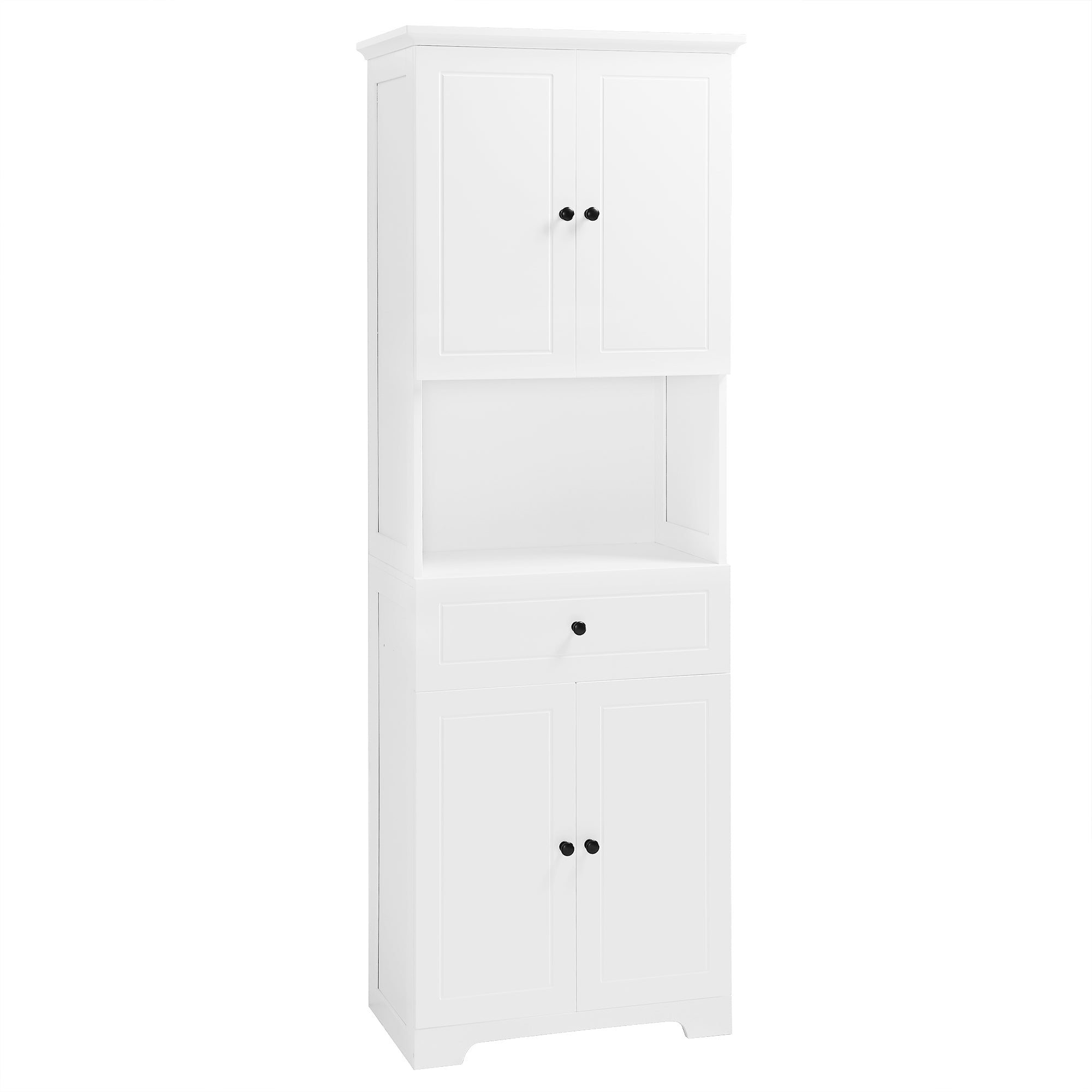 Tall Bathroom Cabinet with Four Doors, Large Storage Space Open Shelve, Upper Storage Cabinet, Whit