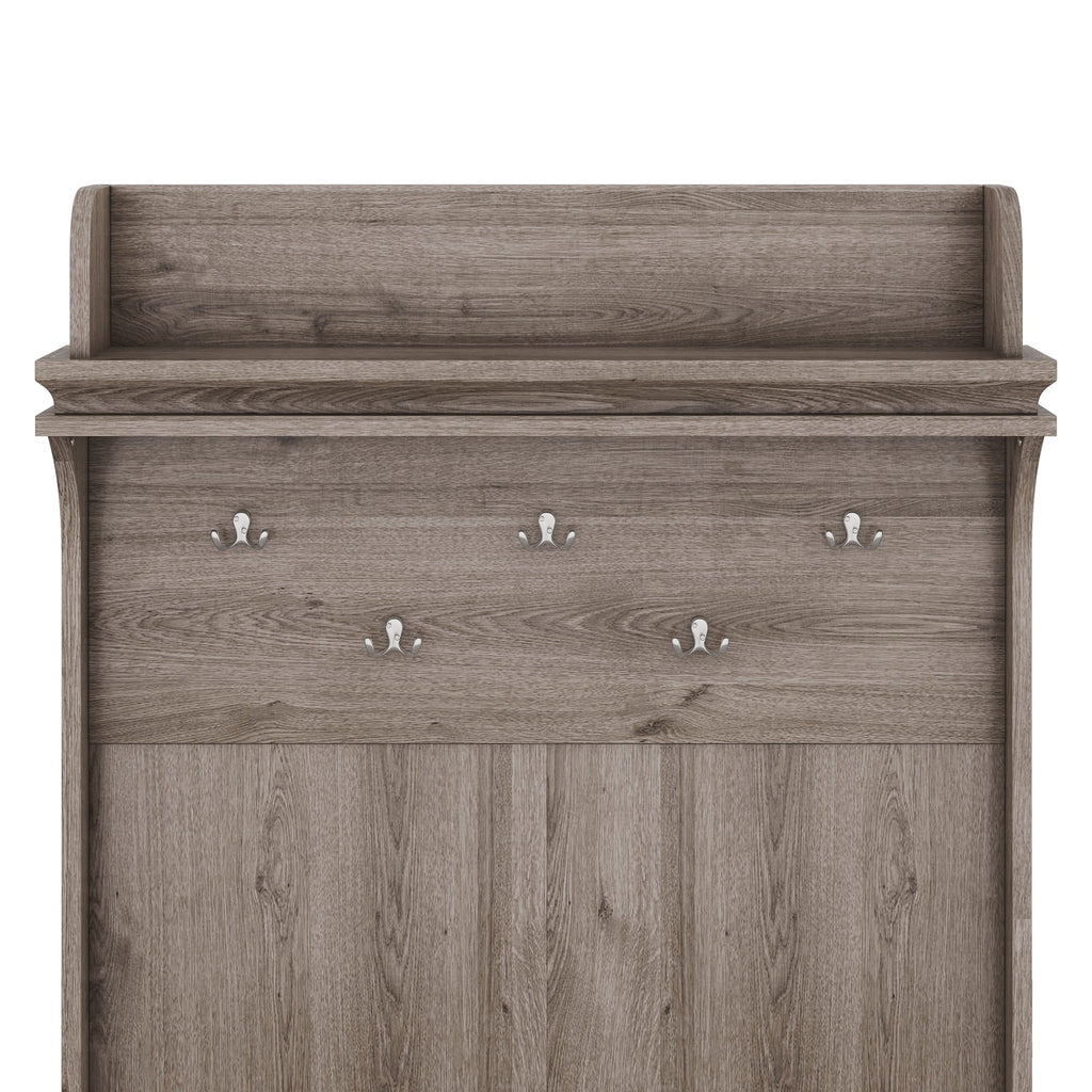 Hall tree with storage desk, entrance desk with drawers and 5 hooks, display rack,Oak