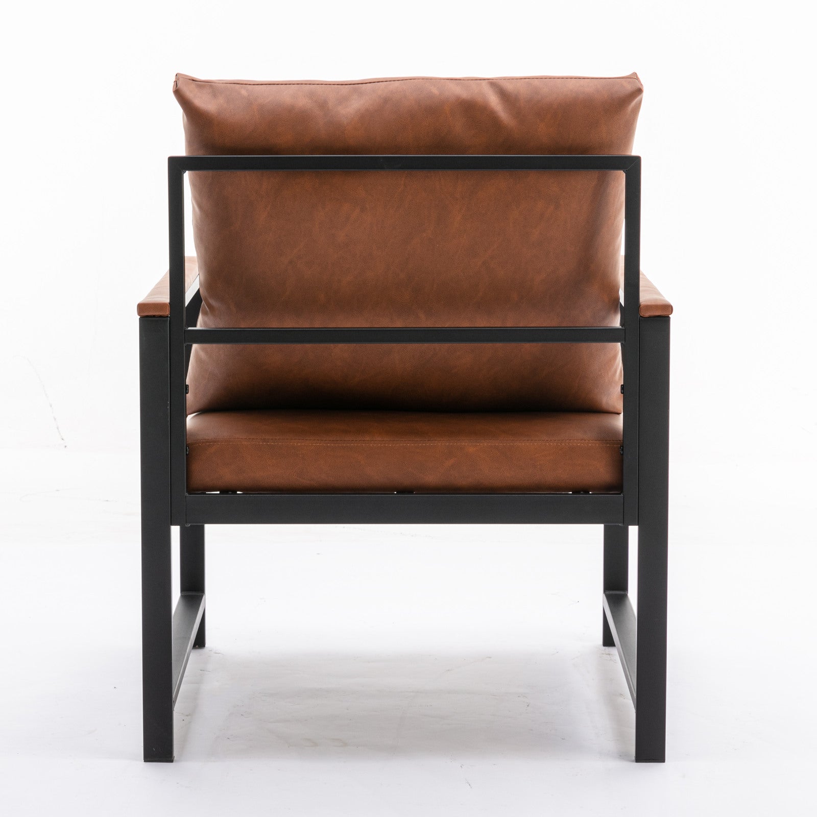 A&A Furniture,Modern Faux Leather Accent Chair with Black Powder Coated Metal Frame Orange