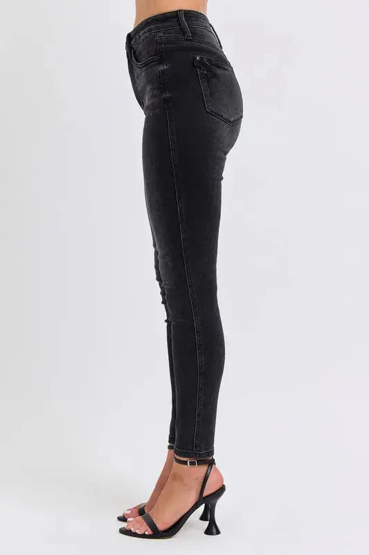 Full Size/Plus Size Mid Rise Tummy Control Skinny Judy Blue Jeans