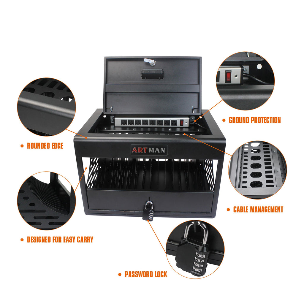 16 Bay Charging Cabinet for Laptop Chromebook Locking Charging Station-BLACK