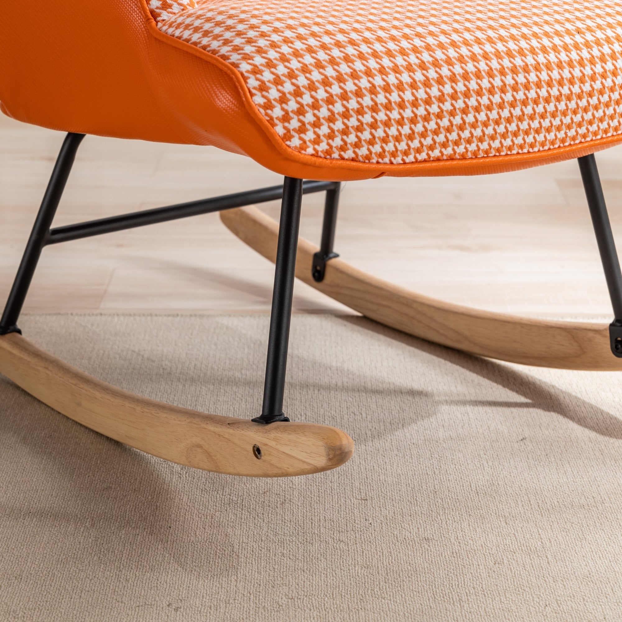 35.5 inch Rocking Chair Soft Houndstooth Fabric Leather Fabric Rocking Chair  (orange)