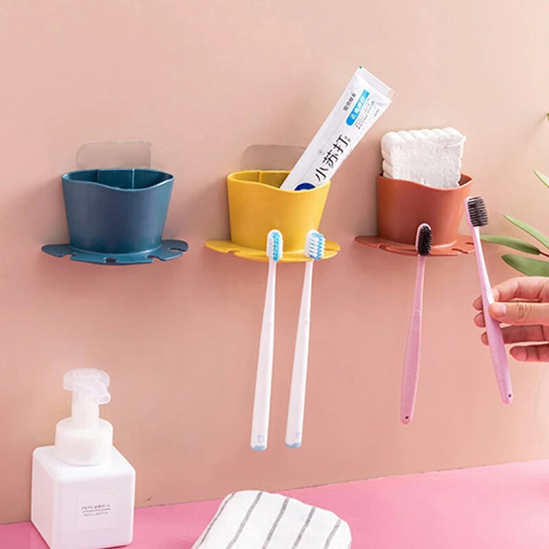 Toothbrush Holder Non-perforated Paste Tooth Holder Razor Bathroom Wall-mounted Brushing And Washing Face Multifunctional Rack