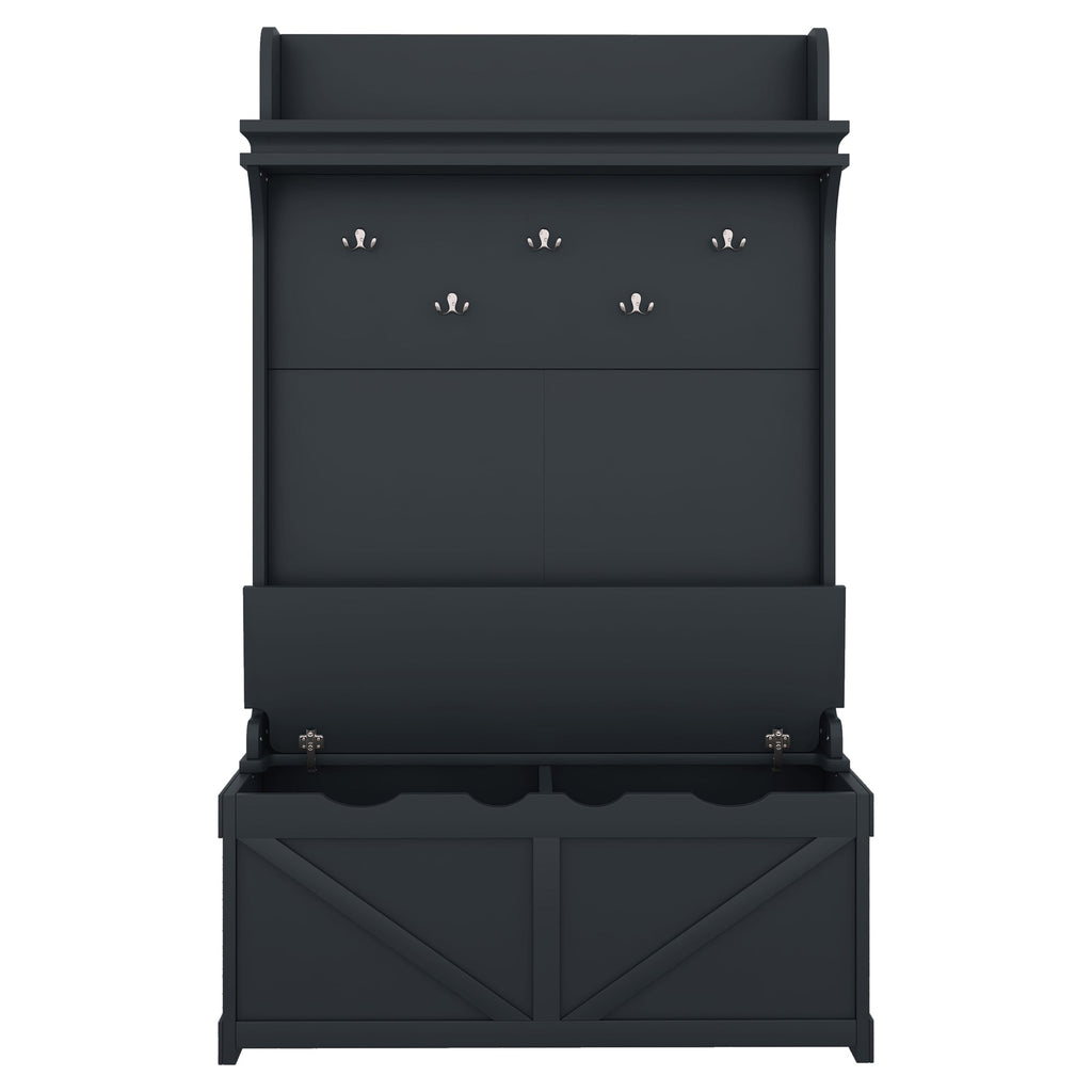 Hall tree with storage desk, entrance desk with drawers and 5 hooks, display rack, dark blue