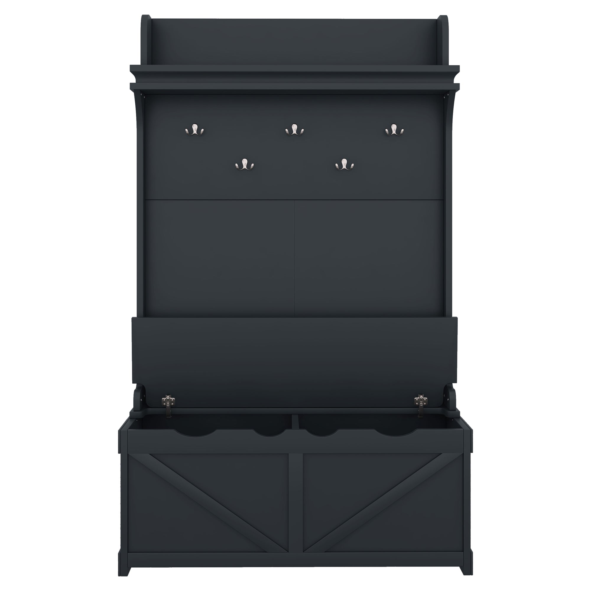 Hall tree with storage desk, entrance desk with drawers and 5 hooks, display rack, dark blue