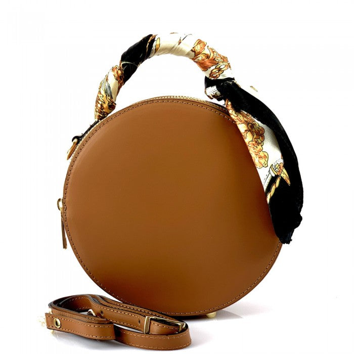 Round Genuine Leather Crossbody Handbag