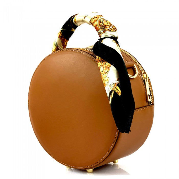 Round Genuine Leather Crossbody Handbag