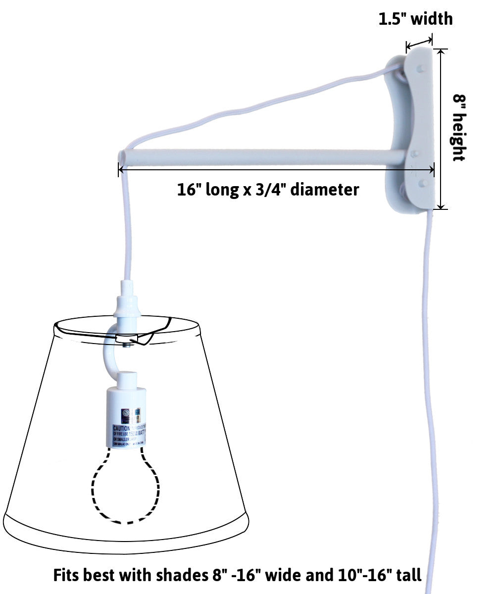 14"W MAST Plug-In Wall Mount Pendant 1 Light White Cord/Arm White Shade