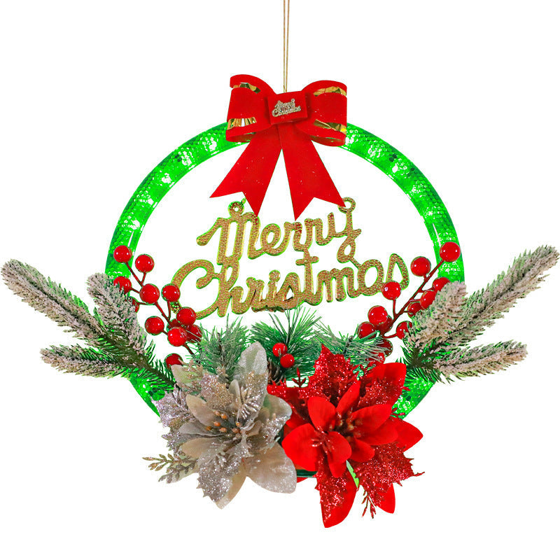 Christmas wreath lights, simulated red fruits, pine needles, decorative ornaments, window display items, ornaments