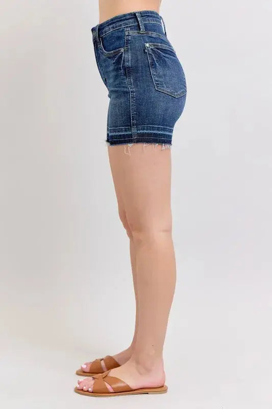 Judy Blue Jeans - Plus Size High Waist Tummy Control Destroy Release Hem Denim Shorts