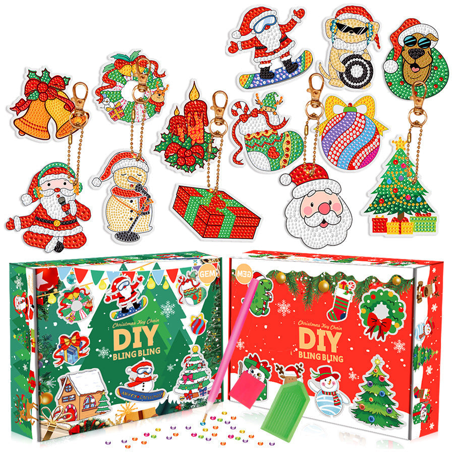 Christmas Diamond Painting Keychain 5D DIY Hanging Diamond Art Kits Diamond Ornaments for Kids Christmas Crafts Family Decor