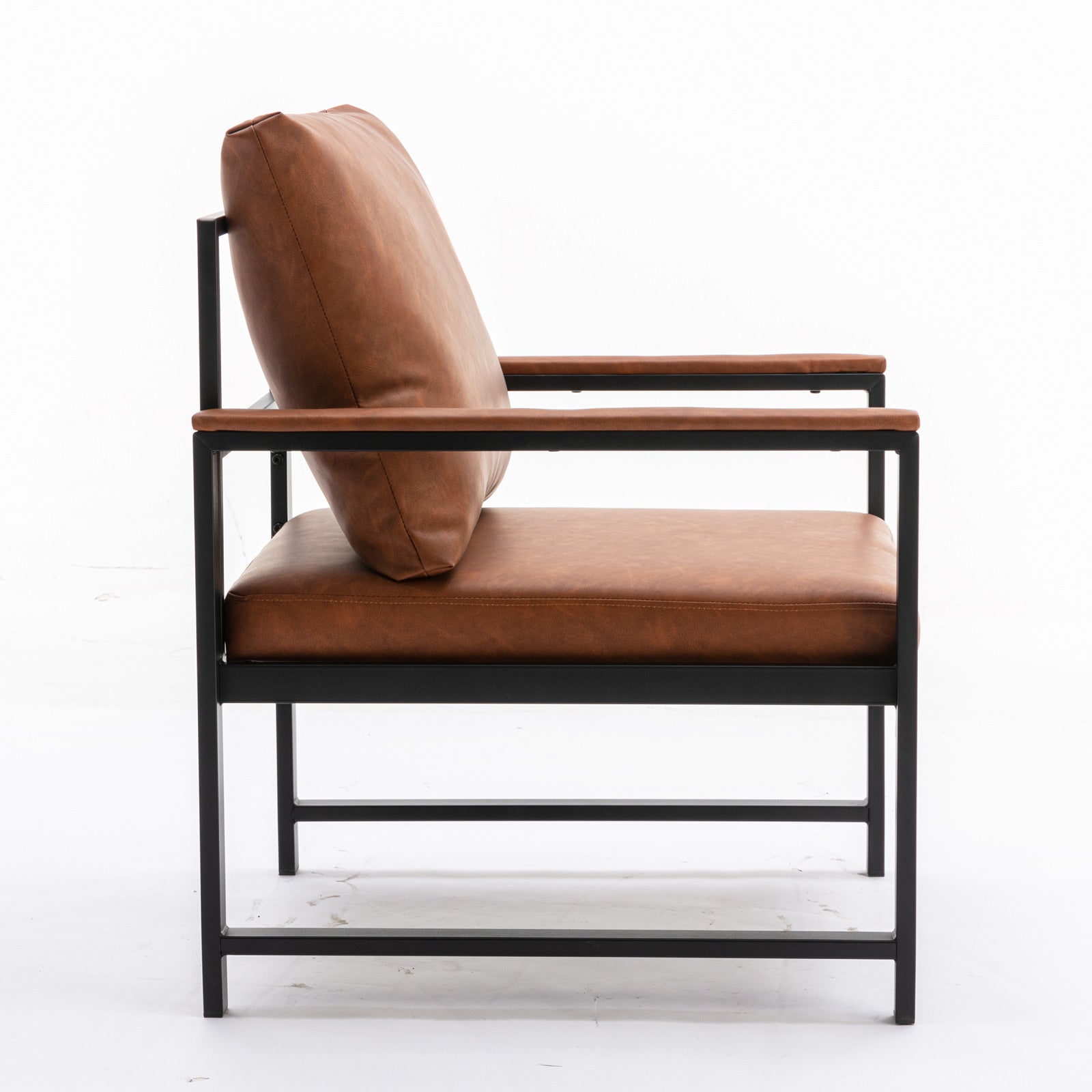 A&A Furniture,Modern Faux Leather Accent Chair with Black Powder Coated Metal Frame Orange