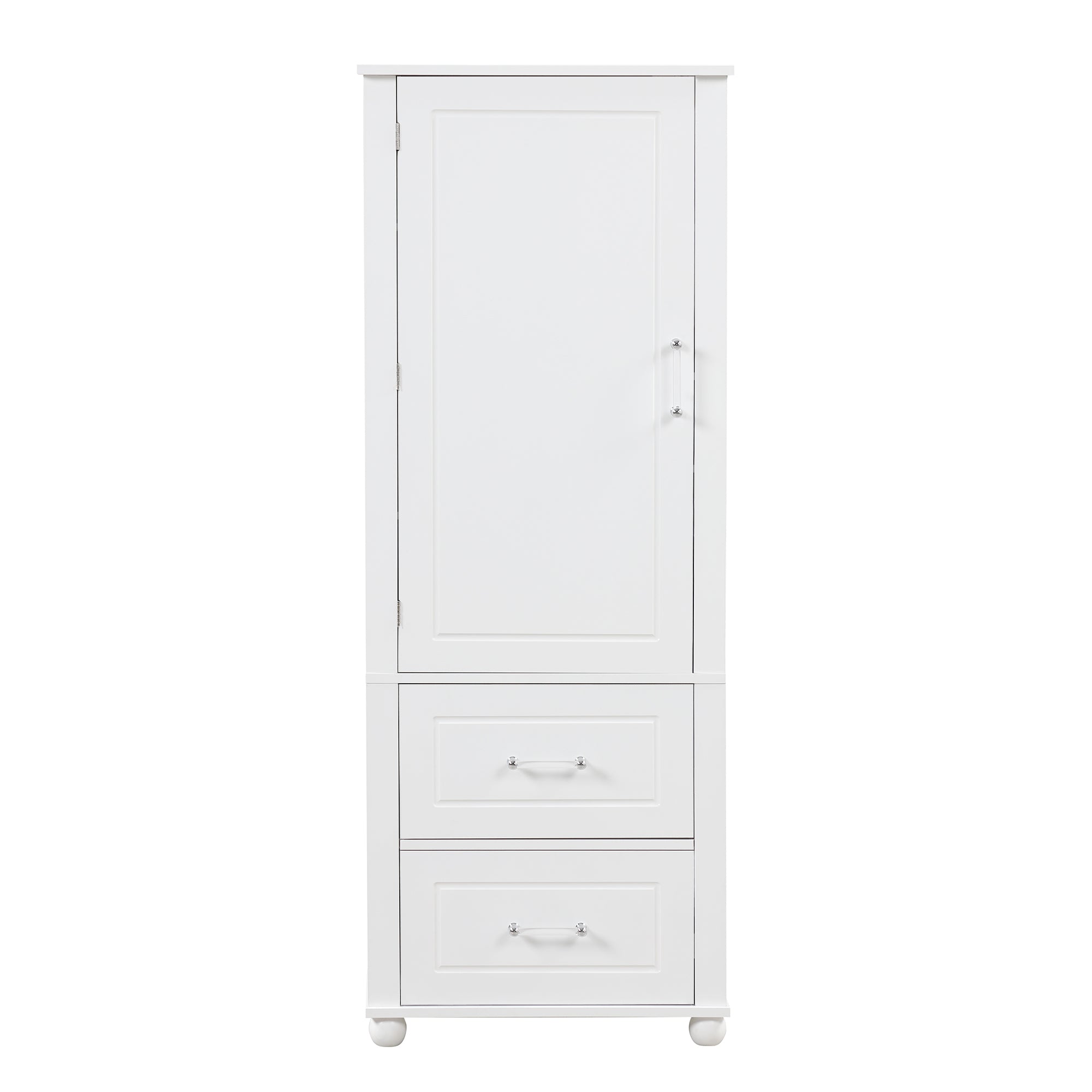 Tall Bathroom Storage Cabinet, Freestanding Storage Cabinet with Two Drawers and Adjustable Shelf, MDF Board  White