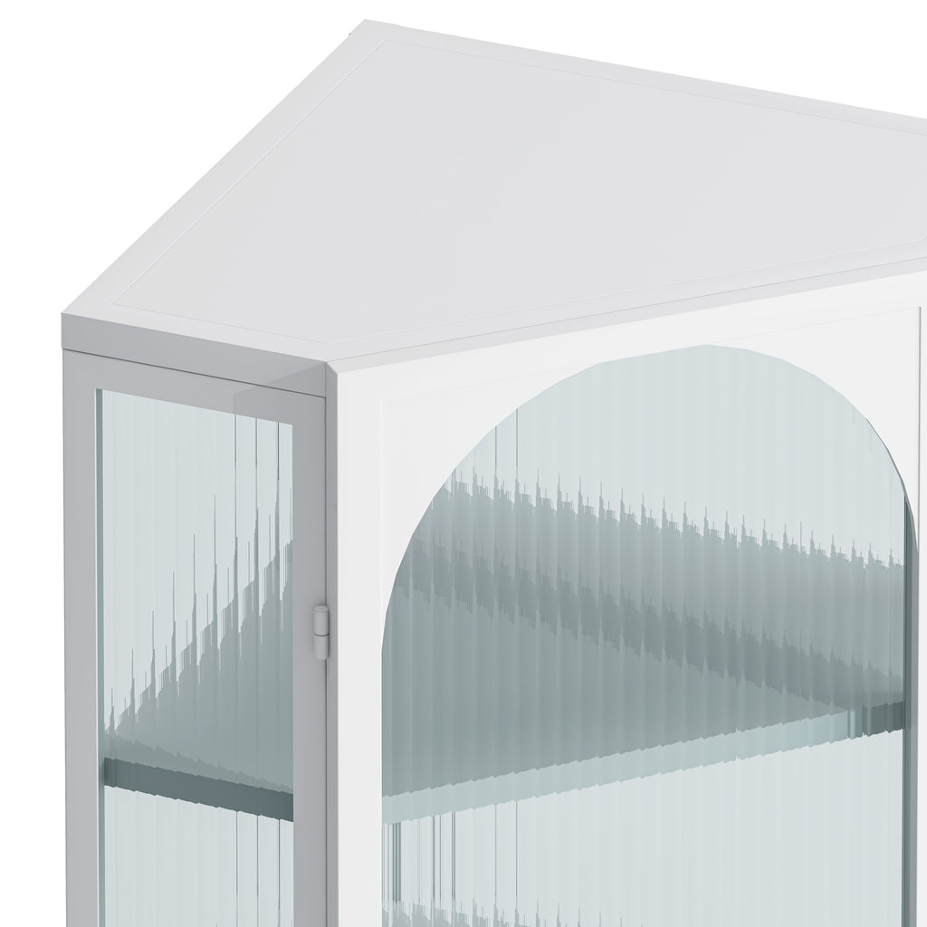 Glass Door Wall Mounted Corner Cabinet with Featuring Four-tier Storage  White