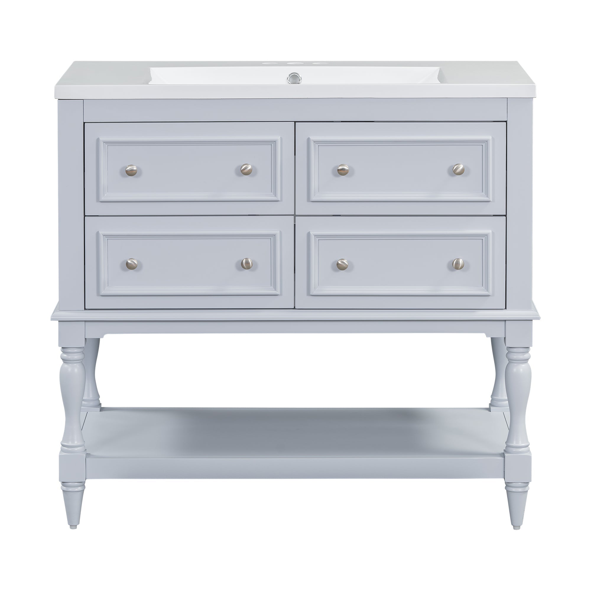 36" Bathroom Vanity Cabinet with Sink Combo Set, Undermount Resin Sink, Free Standing Vanity Set with 4 Drawers Blue