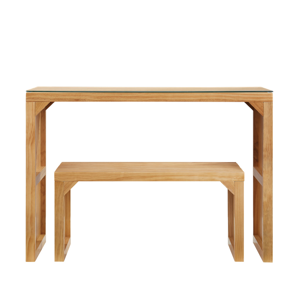 Dining Bench and Table, Pine Indoor Wood Bench for Entryway,Living Room,Kitchen and Bedroom Table (Nature, Long Bench & Table)