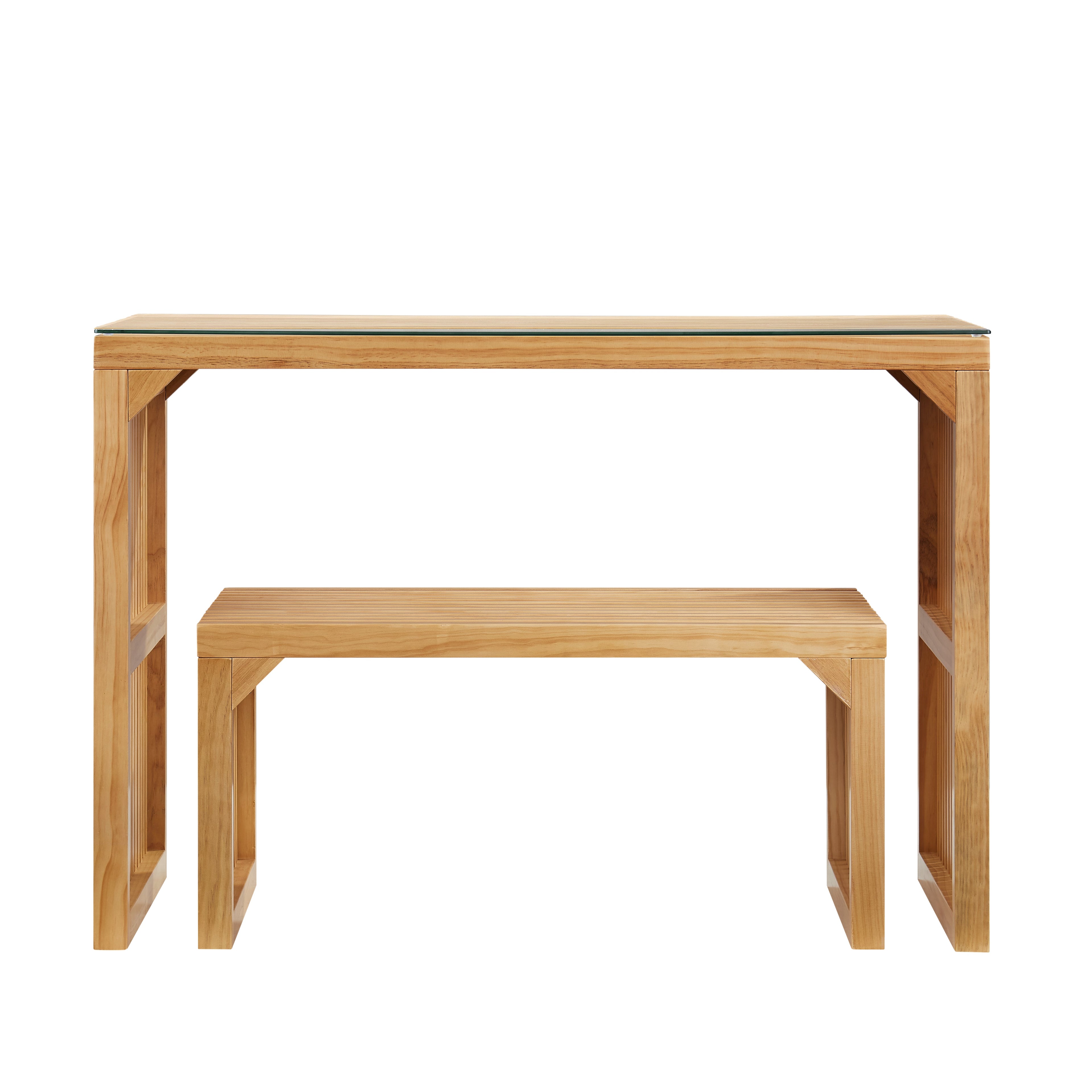 Dining Bench and Table, Pine Indoor Wood Bench for Entryway,Living Room,Kitchen and Bedroom Table (Nature, Long Bench & Table)
