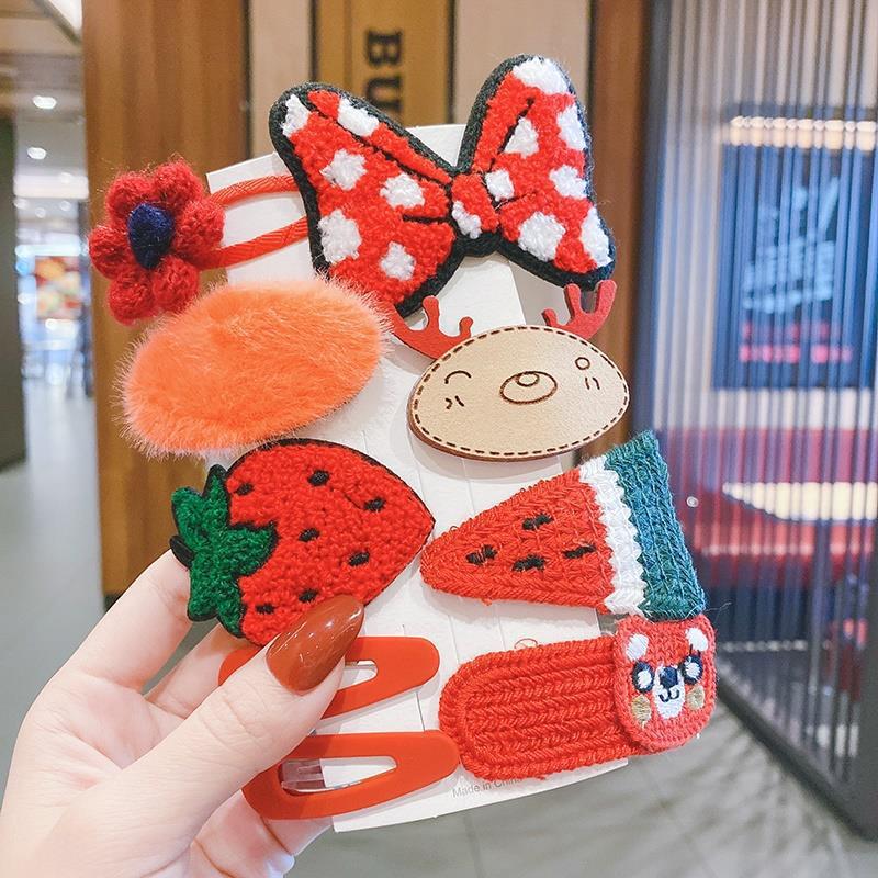 Milk Coffee Color Children's Plush Hairpin Net Red Bangs Side Hair Clip Autumn And Winter Lovely Japanese Clip