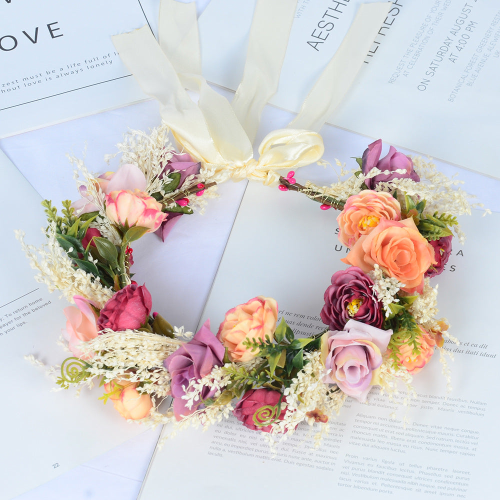 Hawaiian wreath hair band bride wedding headdress Bridesmaid photo simulation flower hay hair band
