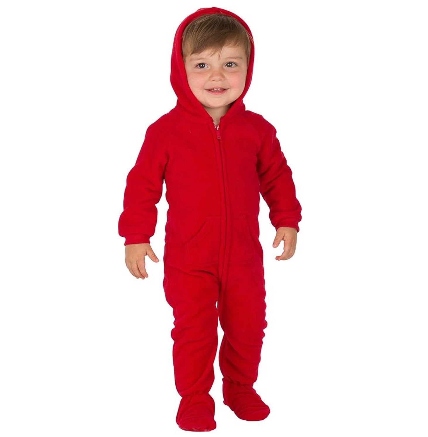 Family Matching Bright Red Hoodie Fleece Onesie